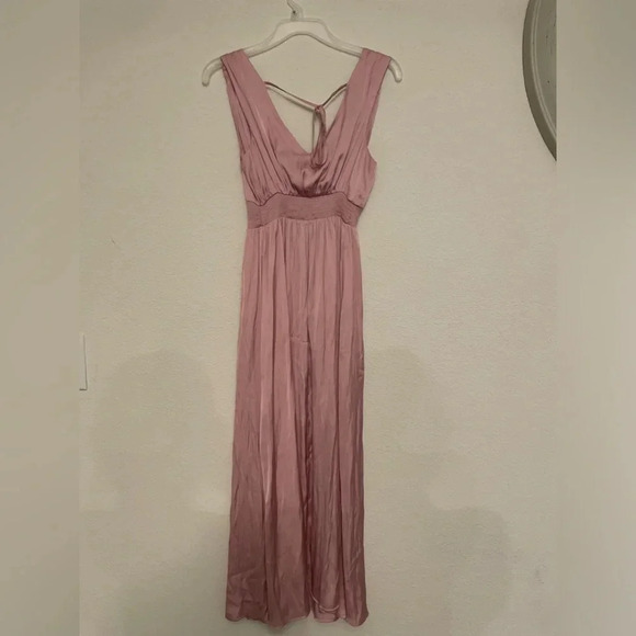 Old Navy bergamot satin waist defined tie back maxi dress with side slit size XS - Picture 8 of 10
